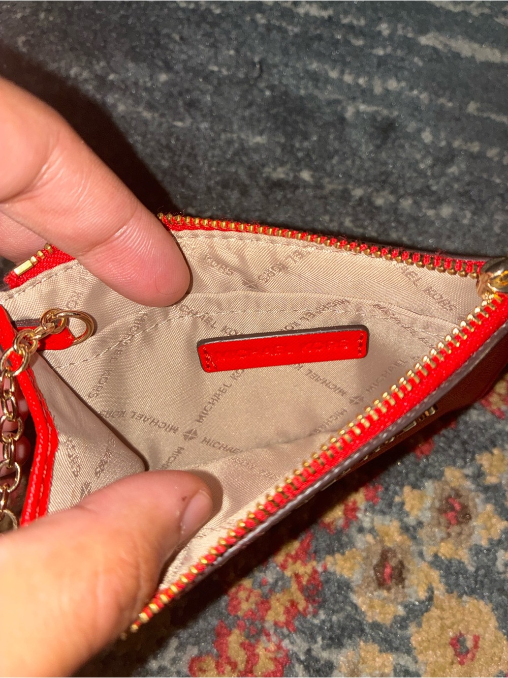 Michael Kors Red Zip Card Case with Gold Key ring - Picture 4 of 4